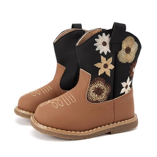 BMCiTYBM Baby Cowboy Boots Infant Cowgirl Western Shoes Black/Brown 12-18 Months