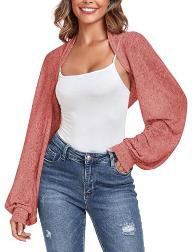 ZAFUL Women's Long Sleeve Open Front Knitted Crop Cardigan Sweater Shrug Pink 2XL