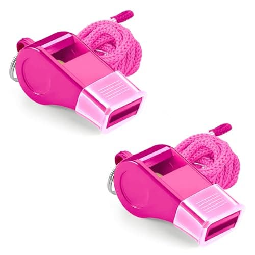 Guokoo Whistle for Coaches - Pink Plastic Whistles, with Lanyard and Mouthpiece - Loud Crisp Sound & Bright Colors for Coaches, Teachers, Referees, Lifeguards & Emergency Outdoor Sports (2 Pcs)