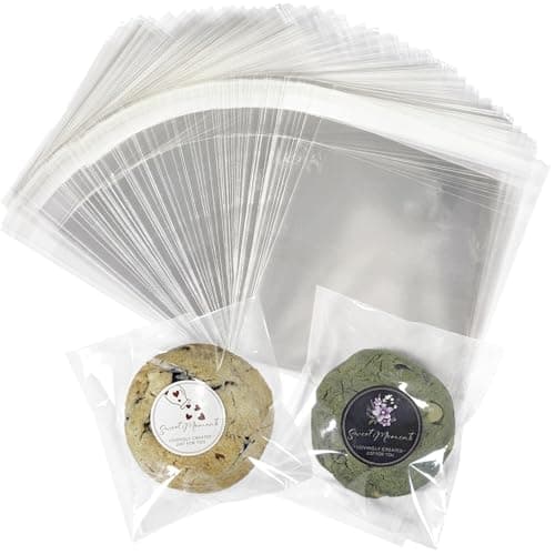 LUXCONE 4x4 Inch Clear Cookie Bags With Seal, 100PCS Individual Cookie Wrappers with Stickers, Self Sealing Cellophane Bags for Packaging Treats, Gift Giving and Party Favors