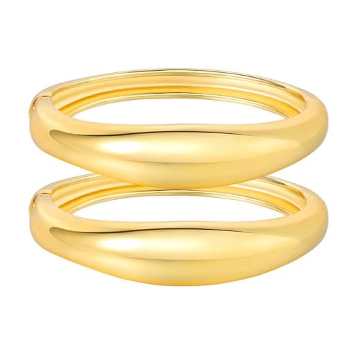 zocare Gold Bangles Bracelets for Women Chunky Gold Cuff Bracelet Set of 2 Trendy Bracelet for Women Cuff Hinged Wide 14K Gold Plated Bracelet Jewelry