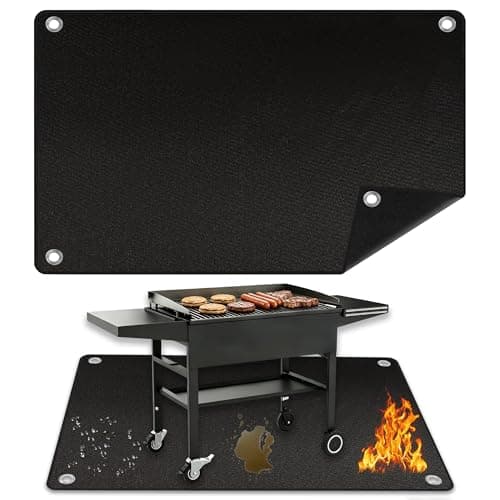 YVVZHOU PANN Fireproof Grill Mat 65x45 Inch, 1MM Thick Fiberglass BBQ Mat with 4 Metal Grommets, Heat Resistant Up to 2000°F, Waterproof Oil-Proof Deck Protector for Grill, Patio, Outdoor Cooking