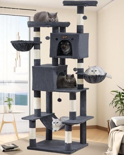 Large Cat Tree Tower for Indoor Cats Adult, 74.8 Inch Tall Large Multi-Level Tree Towers with Scratching Posts, Condo, Hammock, Bed for Big Cats, Modern Cat Trees Furniture Heavy Duty (Dark Gray)
