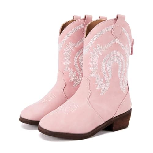 BMCiTYBM Girls Cowgirl Boots Unisex-Child Mid Calf Toddler Cowboy Boots Little Kids Western Boots Square Toe All Seasons Shoes All-Pink Size 7 Toddler