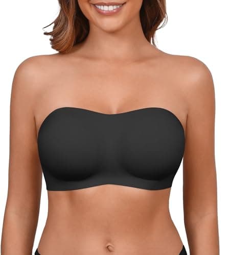 DEANGELMON Strapless Bras for Women Seamless Padded Bandeau Bra Non-Slip Silicone Tube Top Wireless Push Up Convertible Bralettes(Black,M)