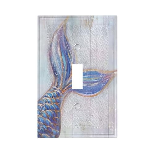TIHDCHE Rustic Vintage Mermaid 1 Gang Single Toggle Light Switch Covers Decorative Wood Plate Electrical Faceplate Switchcover for Bedroom Bathroom Home Plastic