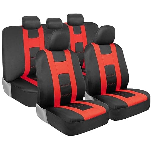 BDK carXS Forza Red Car Seat Covers Full Set, Two-Tone Front Seat Covers with Matching Back Seat Cover for Cars, PolyCloth Protectors with Split Bench Design, Automotive Interior Covers