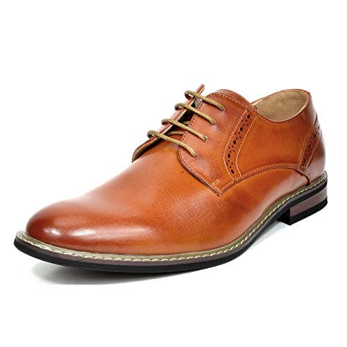 Bruno Marc Men's Dress Shoes, Faux Leather Oxford Lace-Ups, Polished Style with Plain Toe, Breathable Footbed, Sweat-Wicking Lining, Durable Outsole for Casual and Formal, Size 7.5W,Brown,PRINCEWIDE-16