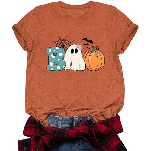 Binval Boo Ghost Pumpkin Halloween Shirt for Women Graphic Tee