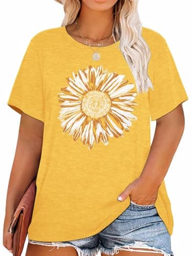 HDLTE Womens Plus Size Tops Graphic T Shirts Short Sleeve Casual Tees