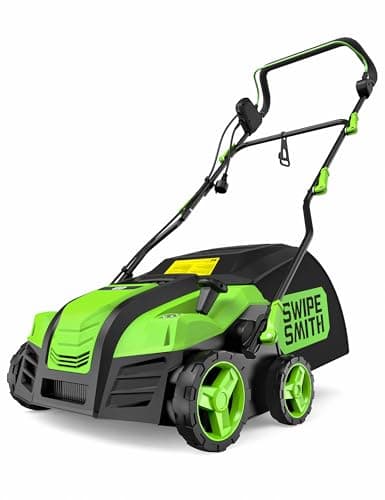 SWIPESMITH 16" Artificial Turf Sweeper, Lawn Mowers 1800W 15A Lawn Sweeper with 55L Removable Bag, Quick-Fold Handle & Anti-Clog Sweepy Box – Power Brush for Synthetic Grass, Green