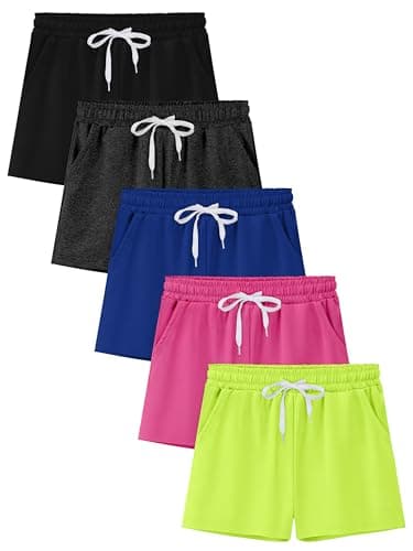 Resinta 5 Pack Girls Athletic Shorts Dry-Fit Soccer Basketball Shorts Performance Teens Shorts with Drawstring and Pockets
