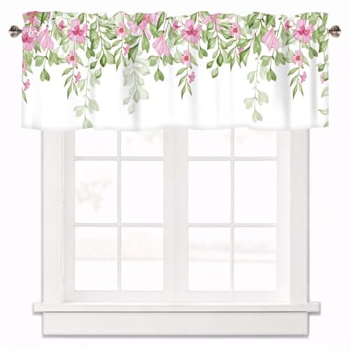 XYTIDUKEJI Floral Green Leaves Curtain Valances for Windows 1 Panel,42x12in
