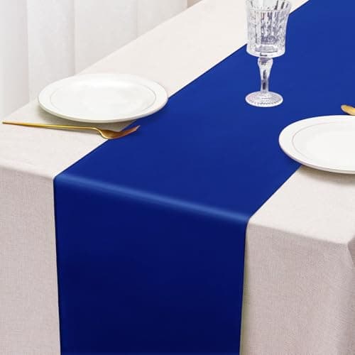 2Pcs Royal Blue Satin Table Runner 12 x 108 Inch Silky Smooth Fabric Table Decor for Wedding Banquet Birthday Graduation Engagement Party Receptions