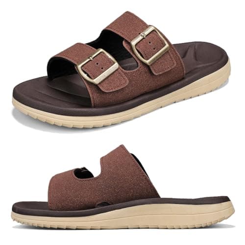 Subbxre Mens Sandals Arch Support Comfortable Beach Slides with Adjustable Buckle Straps Slippers for Men (A2200-Brown-12)