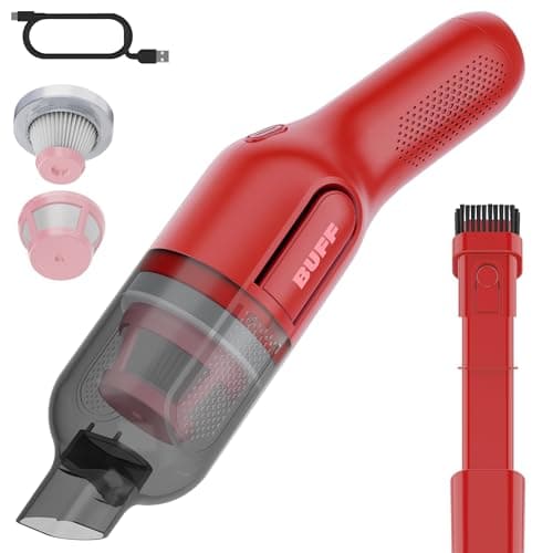 BUFF Cordless Handheld Vacuum, Rechargeable Car Vacuum Cleaner with Combo Crevice and Brush Tool Included, for Home, Office, Car, Pets - Red