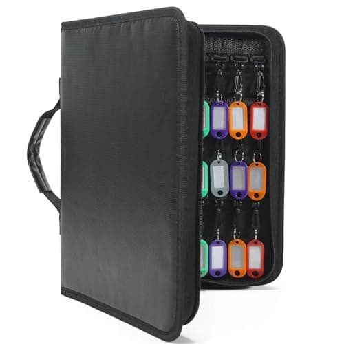 Haftigts Zippered Key Case Organizer with Handle, Waterproof and Fireproof Key Binder with 54 Hooks and Tags Portable Key Storage Book for Offices Real Estate Agencies Hotels and Rental Management