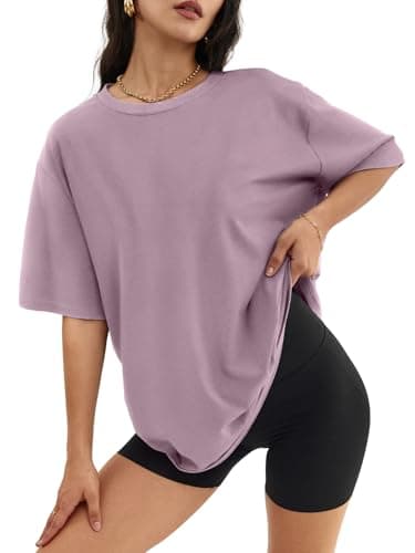 ATHMILE Womens Oversized Summer T Shirts Short Sleeve Gym Clothes Spring Fashion Casual Tops Workout Clothes 2026 DarkPink