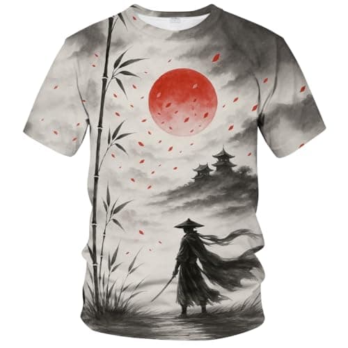 QTAGTESS Samurai Anime T-Shirt for Men Manga Art Japanese Warrior Graphic Tee Shirt,Grey,4XL