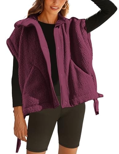 Yeokou Women's Fleece Vest Casual Sleeveless Button Down Winter Warm Sherpa Jacket with Pockets(WineRed-XS)
