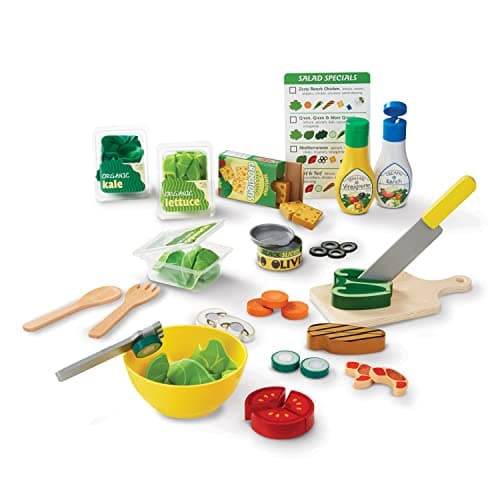 Melissa & Doug Slice and Toss Salad 52-Piece Toy Food Set & Montessori-Inspired Play Kitchen Accessories, Preschool Learning Toys for Girls & Boys 3+