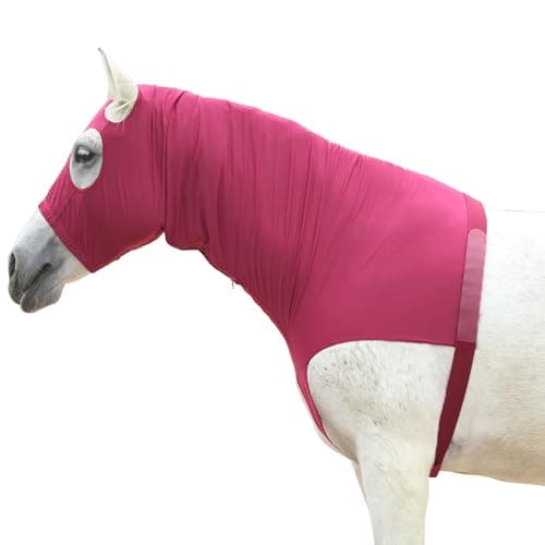 LEAFOREST Horse Slinky Hood with Zipper - Stretch Neck Cover for Horses, Sleazy Hoodies for Mane & Braids Protection, Can Keep Clean for Show and Event Prep & Under Blanket Use Wine Red XXL