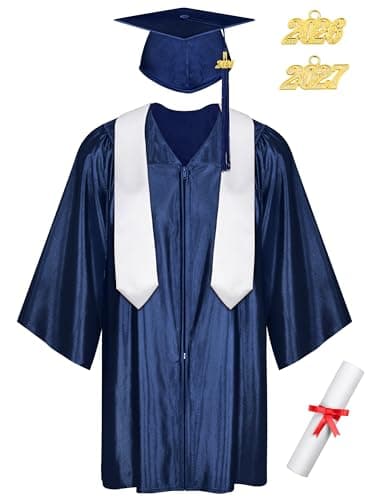 SOMSOC 7 Pieces Preschool Kindergarten Graduation Gown Cap Sash Set with 2026, 2027 Tassel Charms, Certificate for Toddler Children