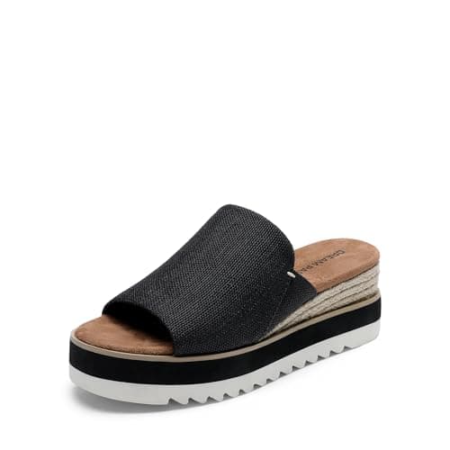 DREAM PAIRS Platform Sandals Women Slip-on Espadrille Bohemia Wedge Sandals, Comfort Dressy Summer Open Toe Canvas Slides for Women's Outdoor and Beach,Size 7.5,Black,DWUMSS2515