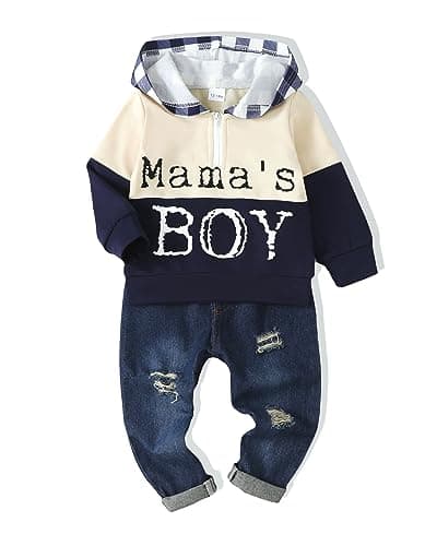 XUANHAO Toddler Boy Clothes Winter Long Sleeve Denim Pant Sets Letter Printed Hoodie Pullover Tops Jeans Fall Clothes For Boys 2T 3T