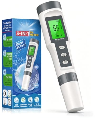 pH Meter, Digital 3-in-1 TDS, pH & Temperature Water Tester pH Pen, 0.01 High Accuracy Reader TDS Meter & PH Tester, pH Meter for Drinking Water, Aquarium,Pool, Hydroponics, Plants, Wine, Lab (Gray)