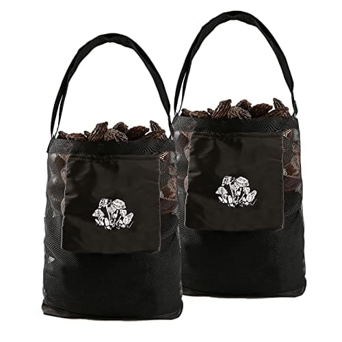 Qchengsan Mushroom Foraging Bag, 2 Pcs Mesh Foraging Pouch, Collapsible Garden Fruit Gathering Basket, Adjustable Shoulder Strap, Black