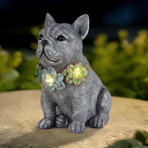 mocosa Solar Garden Outdoor Statues Dog with Daisy and LED Lights