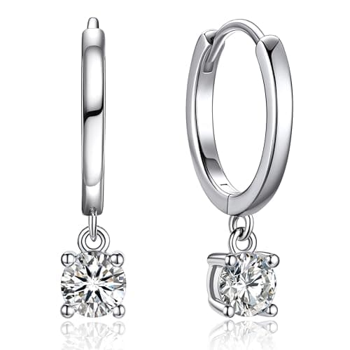 MomentWish Moissanite Earrings for Women, 1Carat Rose Gold Drop Dangle Earring with Dancing Stone, Anniversary Day Gift for Her, 925 Sterling Silver Hoop Earrings