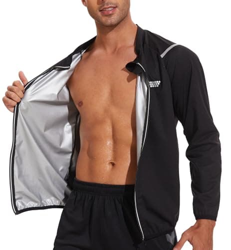 NINGMI Men's Sauna Jacket Sweat Suit for Men Long Sleeve Sauna Shirt Zipper Top Workout Body Shaper Slimming Fitness