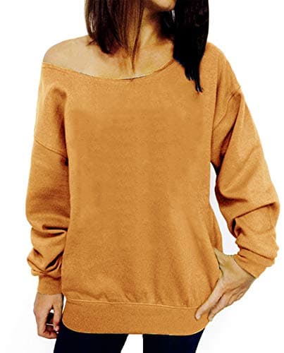 lymanchi Womens Off Shoulder Sexy Casual Sweatshirts Tops 107 Yellow 2X