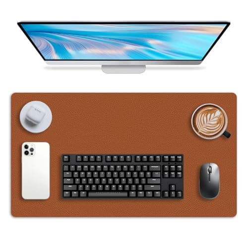 Leather Desk pad Protector, Office Mat, Large Mouse Mat, Non-Slip PU Leather Blotter, Laptop Desk Pad,Waterproof Laptop Computer Desk Keyboard Mat for Office/Work/Home/Decor (Brown, 25in*13in)