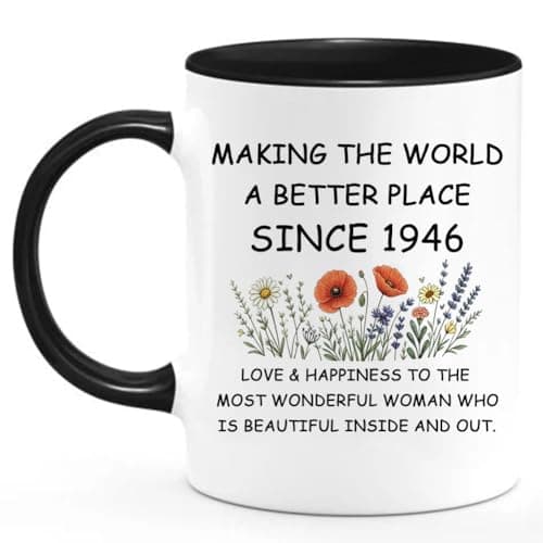 PEJAFAN 80th Birthday Gifts for Women Mug, 1946 Year Old Birthday Mug for Her Coffee Mugs, 11 oz White 80th Gift for Her Grandma Coworker Retired Woman (1946)