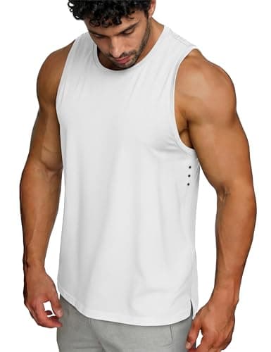 MAGCOMSEN Mens Tank Top Sleeveless Dry Fit Workout Gym Muscle Active Shirts White