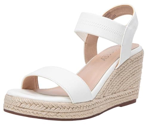 Jeossy Women's White Pu Wedge Espadrille Strap Sandals Size 10, 8801