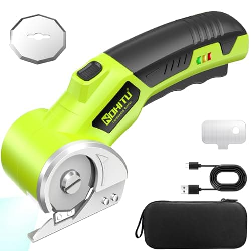 Cordless Electric Scissors: 4V Rechargeable Rotary Cardboard Cutter, 3000mAh Battery, with LED Light & Safety Lock, 2 Blades, Electric Box Cutter for Fabric Carpet Carton Plastic Leather Cloth