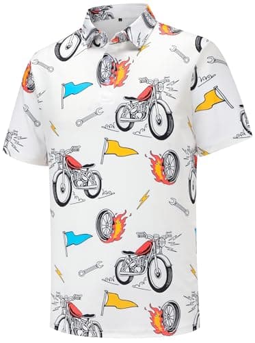 Mens Golf Polo Shirts Funny Golf Shirts for Men Short Sleeve Performance Moisture Wicking Dry Fit Motorcycle Polo Golf Shirts