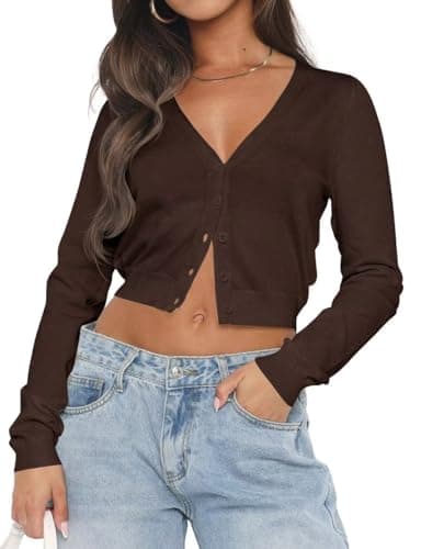 LEEDYA Women Long Sleeve Cardigans Tops Open Front Button Sweaters Outwear