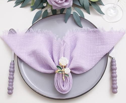 FruwaBlu Fringed Cotton Spring Cloth Napkins Set of 12,Dinner Napkins Cloth Bulk,Handmade 16’’x16’’, for Easter, Party, Wedding Decoration (Light Purple)