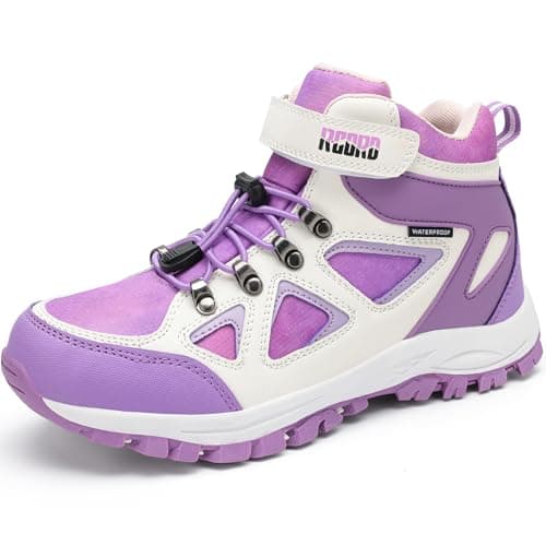 R CORD Kids Hiking Boots Kids Hiking Shoes Waterproof Hiking Boots Girls Anti Collision Anti-Skid Athletic Outdoor Ankle Adventure Trekking Boots WhitePurple 11 Little kid
