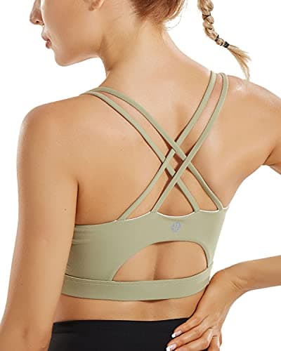 RUNNING GIRL Sports Bras for Women,Strappy Back Supportive Bra Padded Workout Green Bras Medium Support(WX2354 Oliver Green,S)