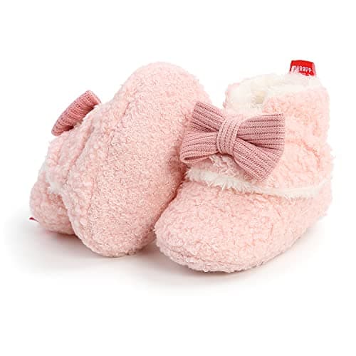 hitoddler Baby Girl Booties Bowknot Infant Cozy Fleece Sock Slippers Newborn Crib Warm Shoe First Walkers Winter Birthday Shower Gift