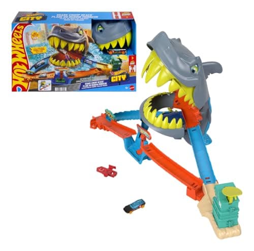 Hot Wheels City Shark Chomp Beach Playset & 1:64 Scale Toy Car