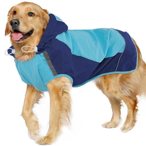 IECOii Hooded Dog Raincoat,Reflective Large Dog Rain Poncho,Ensure Safety in Low - Light Conditions, Adjustable Fit with Magic Sticker,Lightweight Waterproof Pet Rain Coat,Blue,XXL