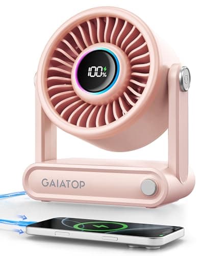 Gaiatop Portable Quiet Desk Fan, 6000mAh Rechargeable Battery Fan with RGB Ring, 18Hrs Runtime, 5-Speed Strong Wind, Bedroom Office Desk Accessories, Gifts for Women Girls Mom, Pink
