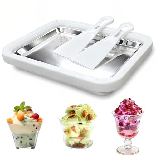 KeyDoors Rolled Ice Cream Maker with 2 Scrapers Food Grade Stainless Steel rolled ice cream tra for Frozen Yogurt/Slushie Birthday Gift Homemade DIY for Fun Parent-Child Activities Families (White)